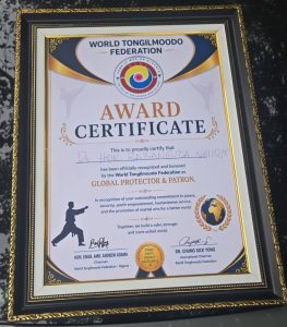 Nguroje Honoured as Global Protector, Patron by World Tongilmoodo Federation