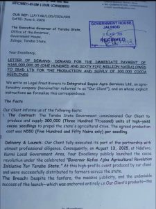 N650m Debt Demand Hits Taraba Government Over Cocoa Seedlings Supply