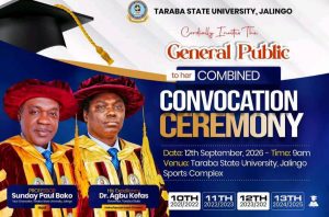 Taraba State University Set for Combined 10th–13th Convocation September 12