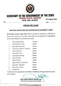 Gov. Kefas Sets Up Task Force to Recover Government Lands in Taraba