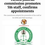 Taraba Judicial Commission Promotes 516 Staff, Confirms Appointments