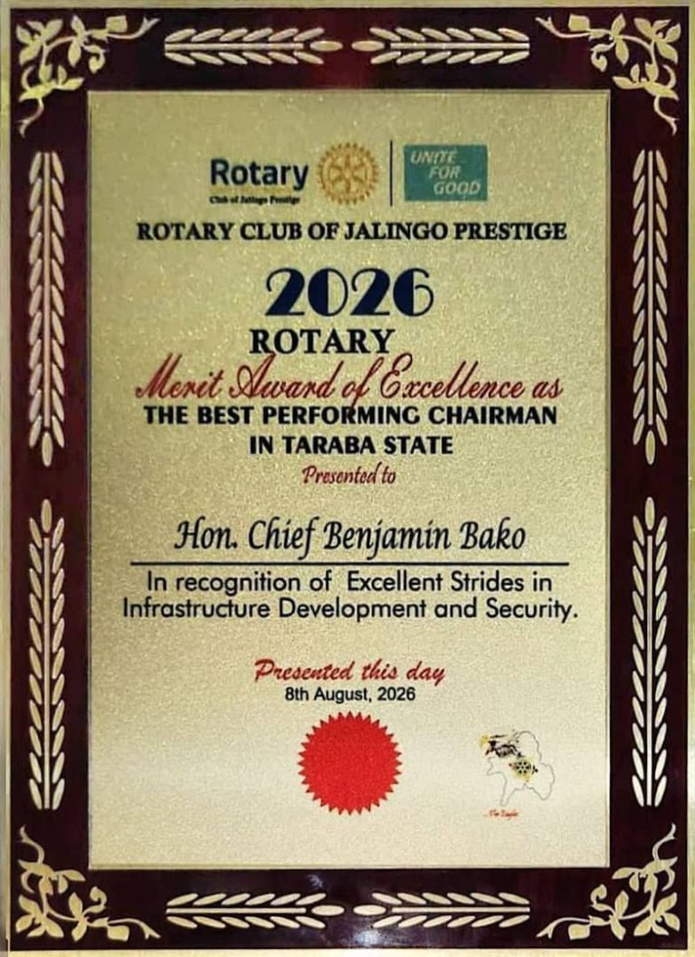 Rotary Club of Jalingo Prestige Honours Chief Benjamin Bako as Best Performing Chairman in Taraba